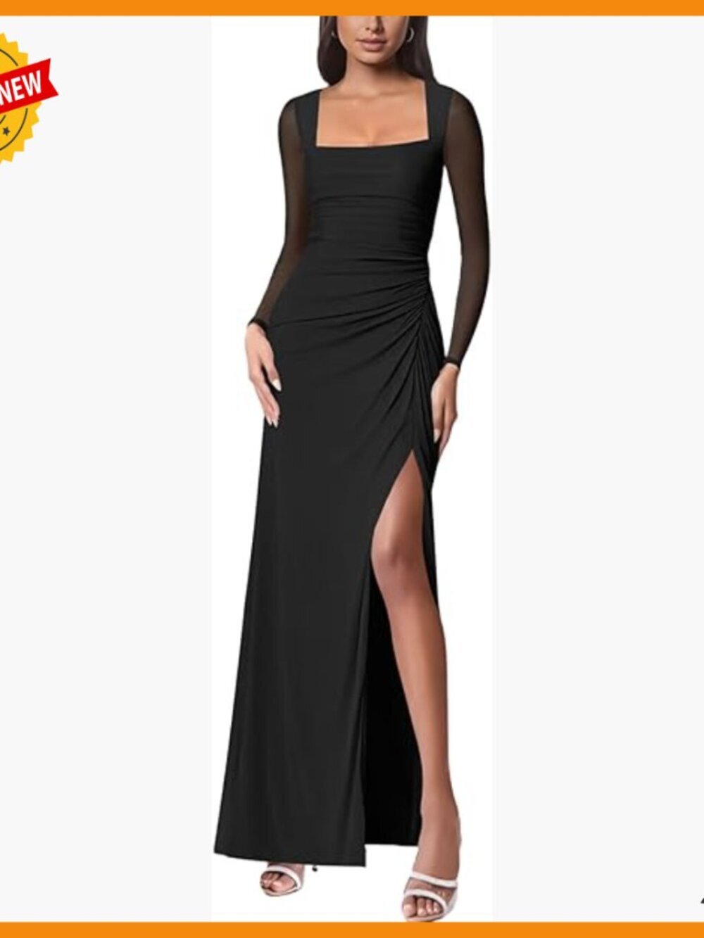 Mesh Long Sleeve Ruched Maxi Dress Formal Evening Cocktail Party Wedding Guest